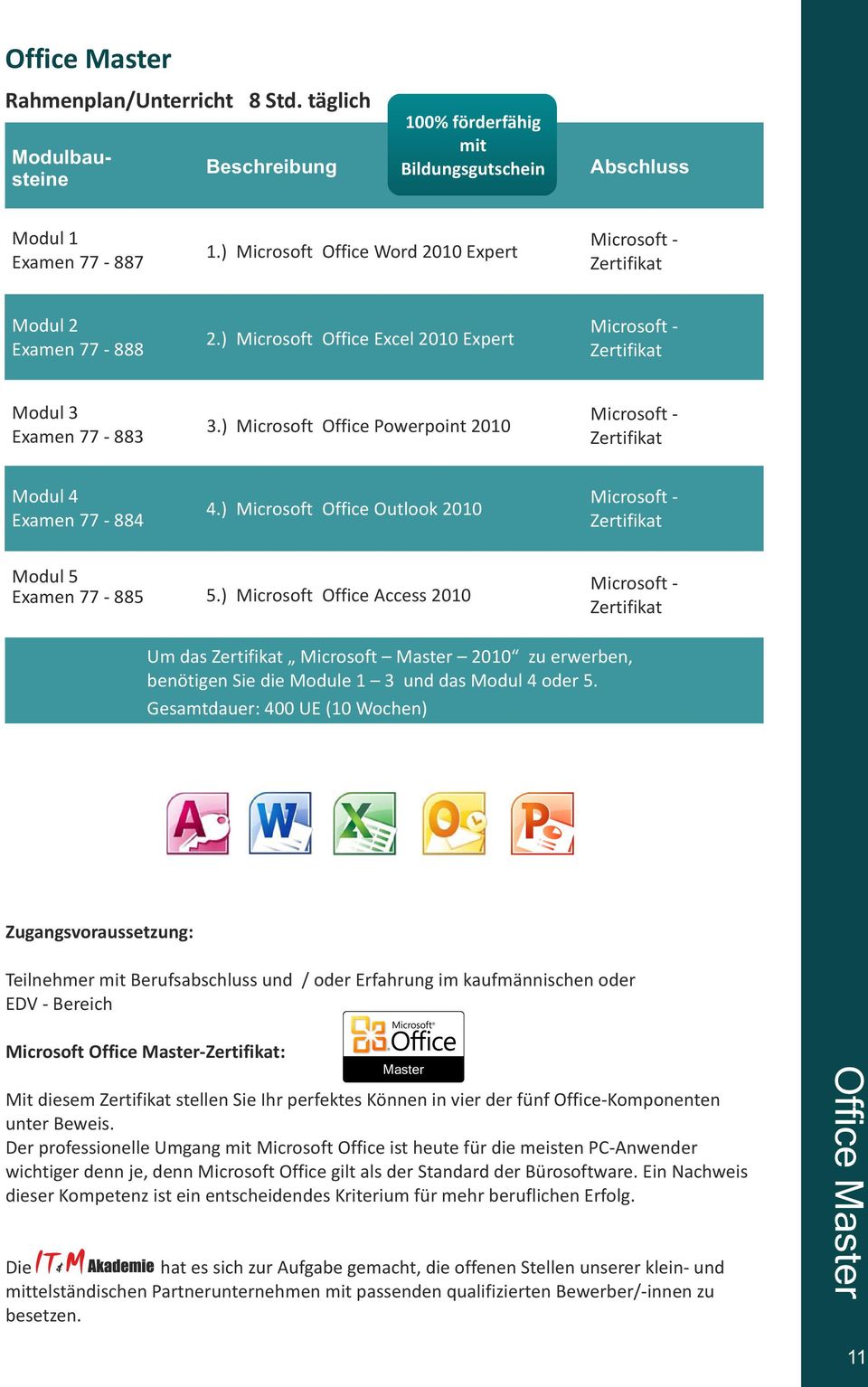 ) Microsoft Office Powerpoint 2010 Microsoft - Zertifikat Modul 4 Examen 77-884 4.) Microsoft Office Outlook 2010 Microsoft - Zertifikat Modul 5 Examen 77-885 5.