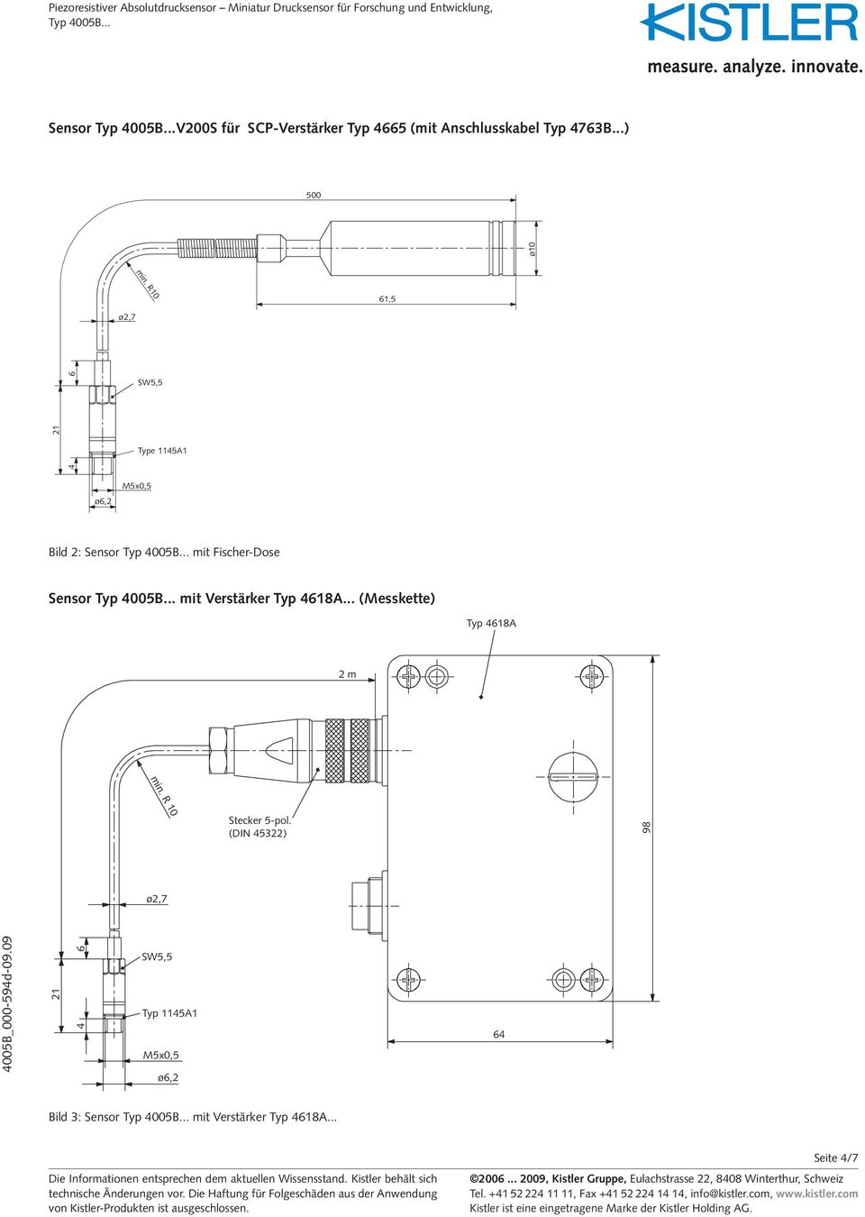 R10 ø2,7 61,5 SW5,5 Type 1145A1 4 21 6 Bild 2: Sensor mit Fischer-Dose Sensor mit Verstärker