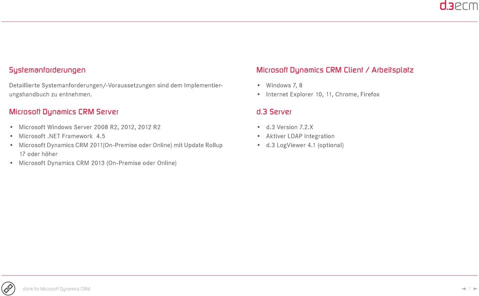 5 Microsoft Dynamics CRM 2011(On-Premise oder Online) mit Update Rollup 17 oder höher Microsoft Dynamics CRM 2013 (On-Premise oder