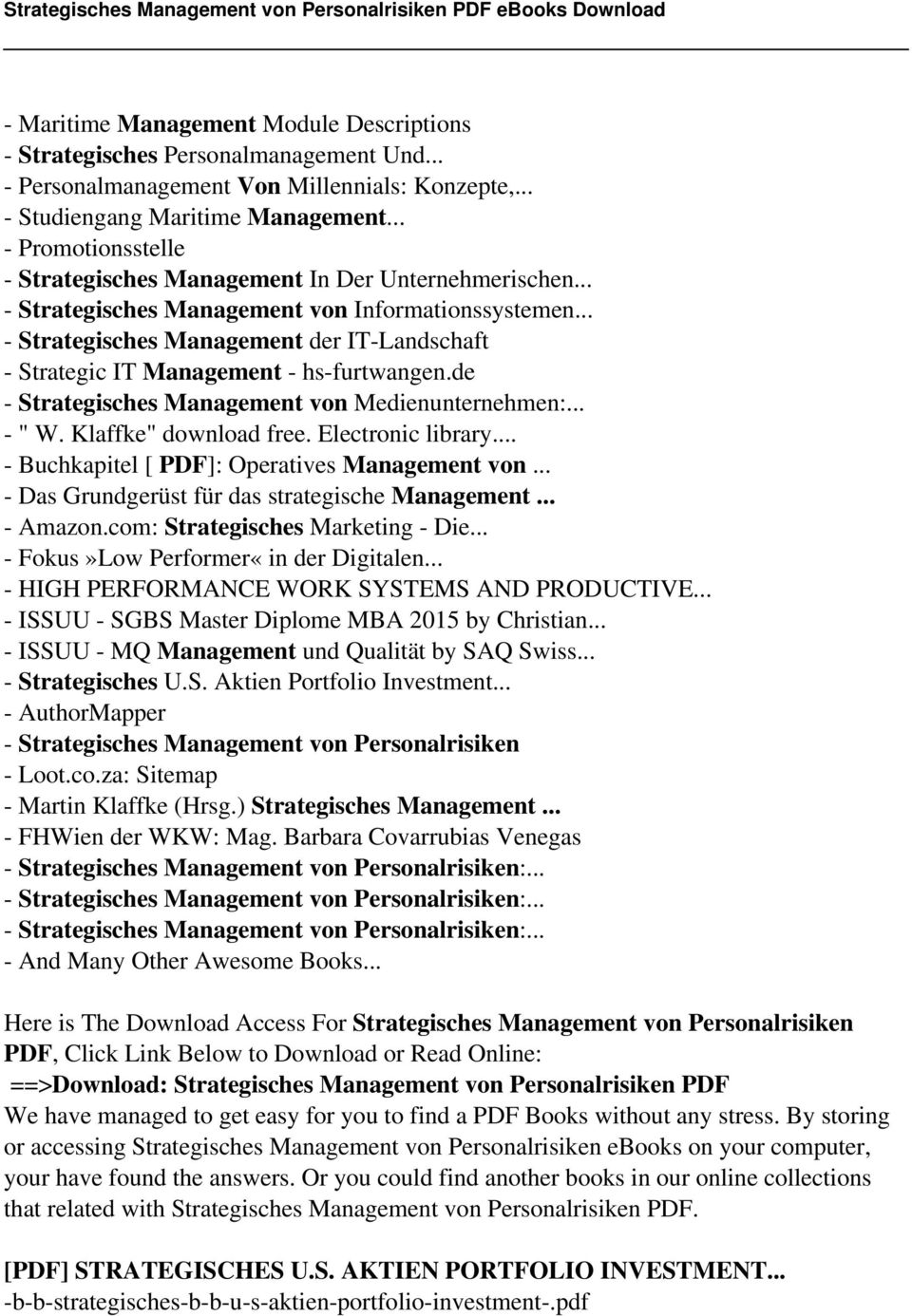 .. - Strategisches Management der IT-Landschaft - Strategic IT Management - hs-furtwangen.de - Strategisches Management von Medienunternehmen:... - " W. Klaffke" download free. Electronic library.