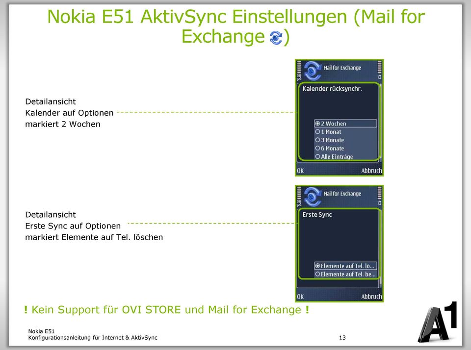 Detailansicht Erste Sync auf Optionen markiert