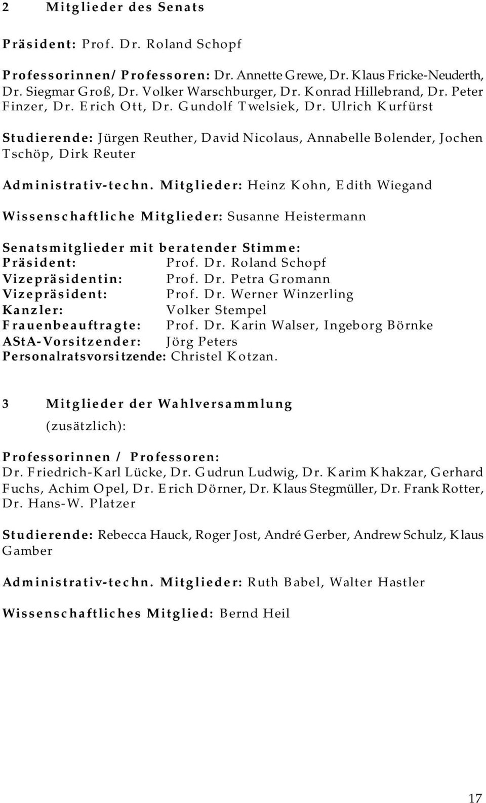Ulrich Kurfürst Studierende: Jürgen Reuther, David Nicolaus, Annabelle Bolender, Jochen Tschöp, Dirk Reuter Administrativ-techn.