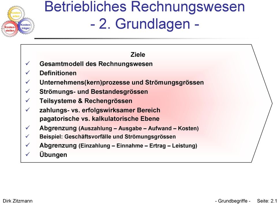 Strömungs- und Bestandesgrössen Teilsysteme & Rechengrössen zahlungs- vs. erfolgswirksamer Bereich pagatorische vs.