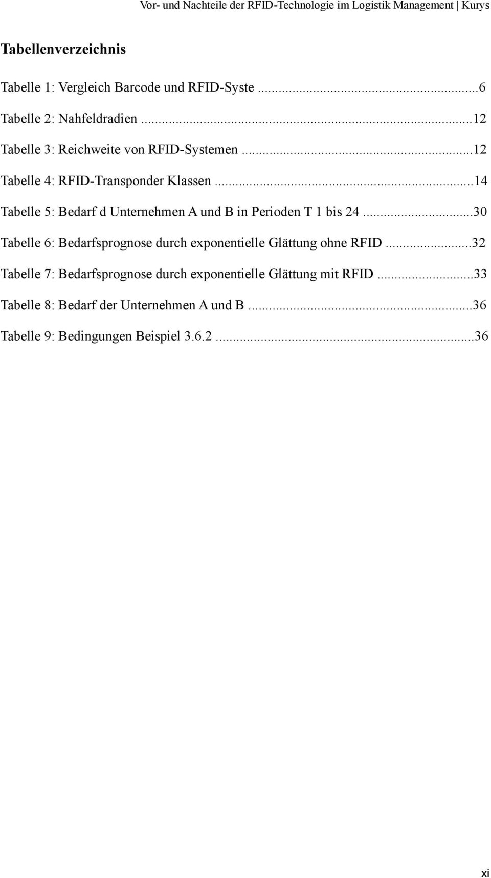 ..14 Tabelle 5: Bedarf d Unternehmen A und B in Perioden T 1 bis 24...30 Tabelle 6: Bedarfsprognose durch exponentielle Glättung ohne RFID.