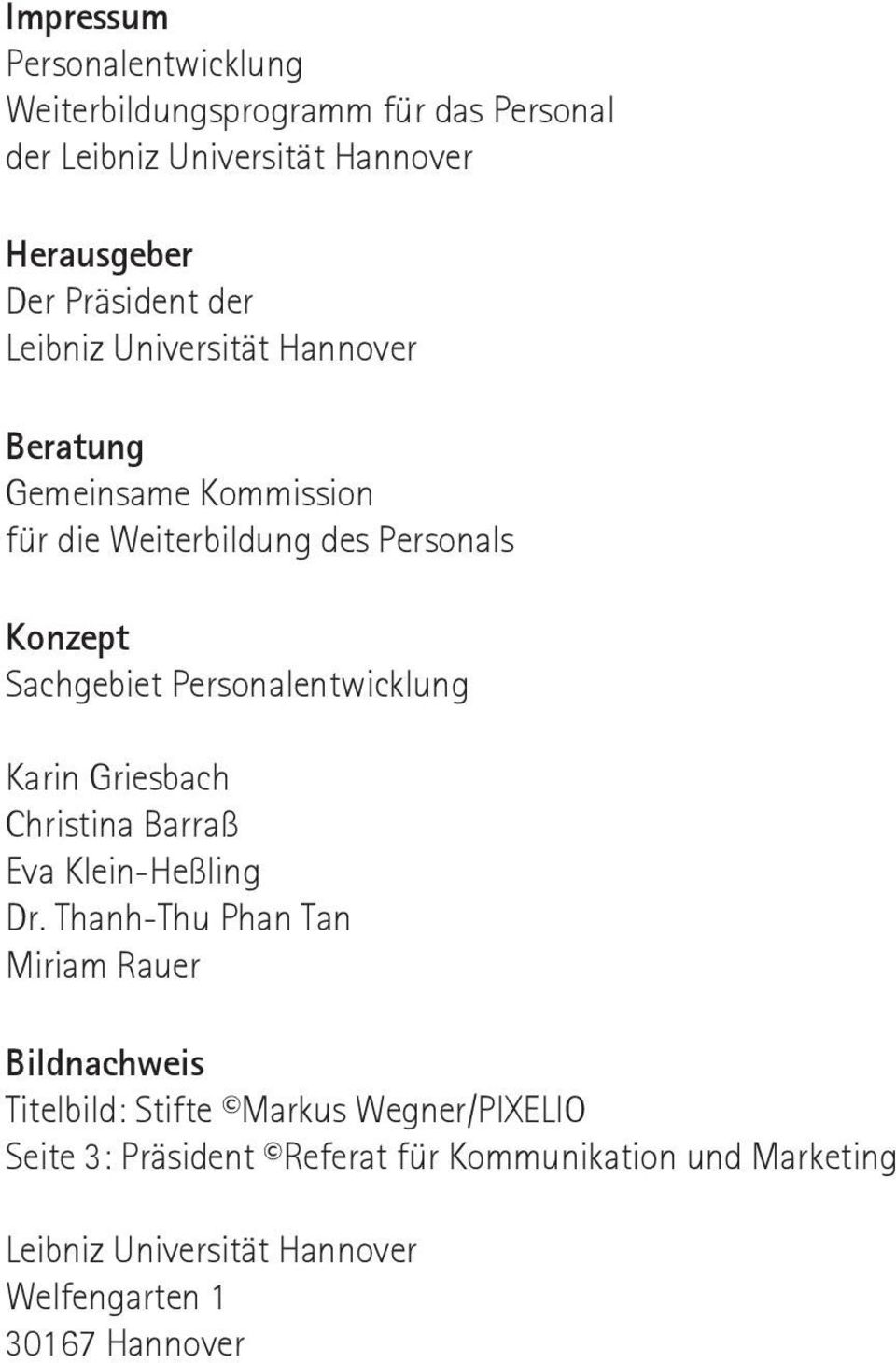 Personalentwicklung Karin Griesbach Christina Barraß Eva Klein-Heßling Dr.