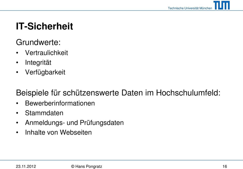 Hochschulumfeld: Bewerberinformationen Stammdaten