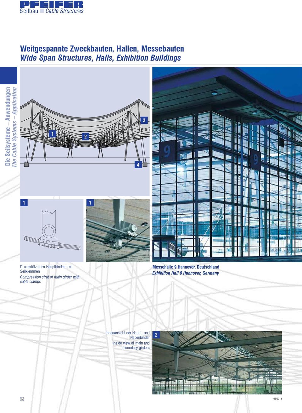 Seilkleen Compression strut of main girder with cable clamps Messehalle 9 Hannover, Deutschland