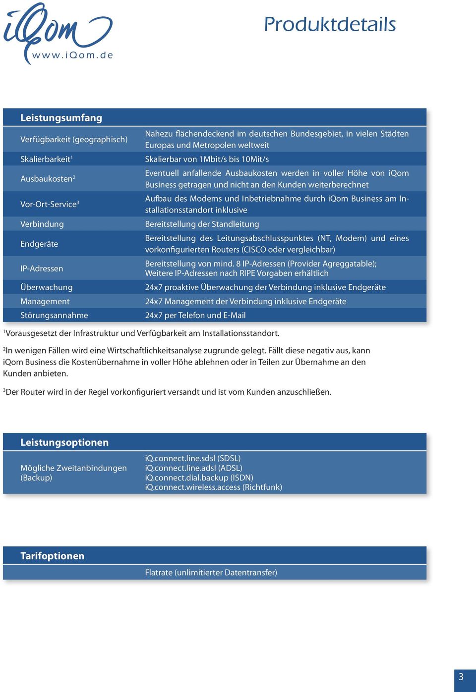 Business getragen und nicht an den Kunden weiterberechnet Aufbau des Modems und Inbetriebnahme durch iqom Business am Installationsstandort inklusive Bereitstellung der Standleitung Bereitstellung