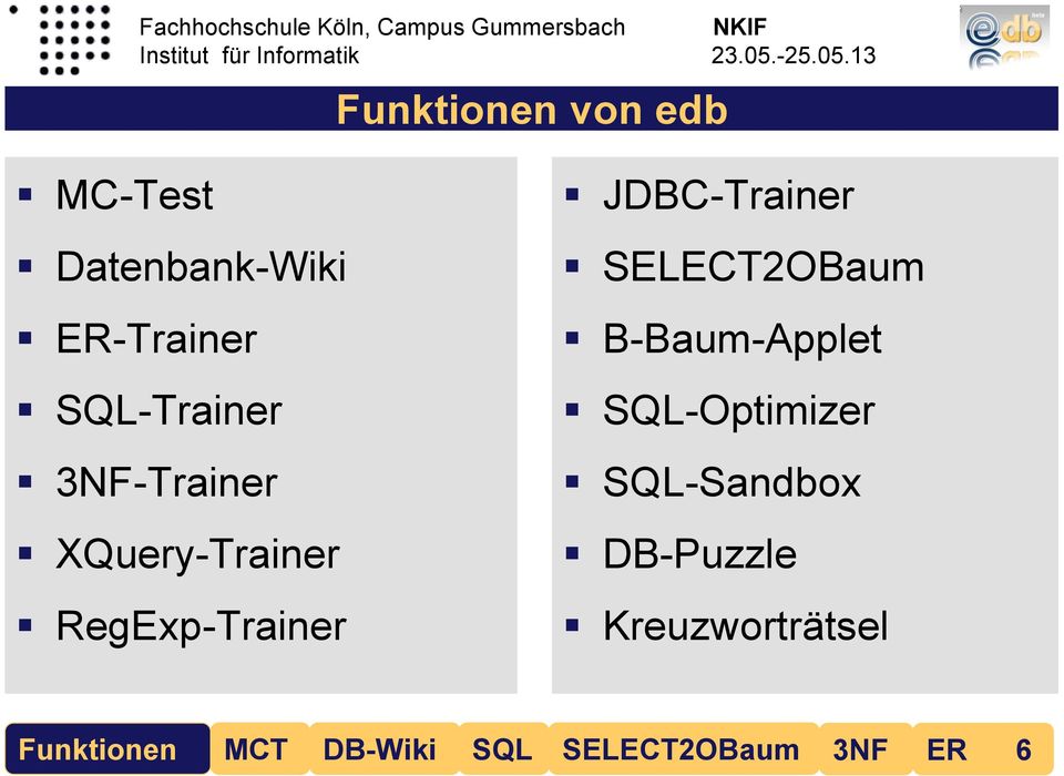 JDBC-Trainer SELECT2OBaum B-Baum-Applet SQL-Optimizer