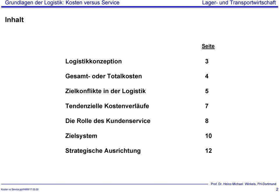 Tendenzielle Kostenverläufe 7 Die Rolle des