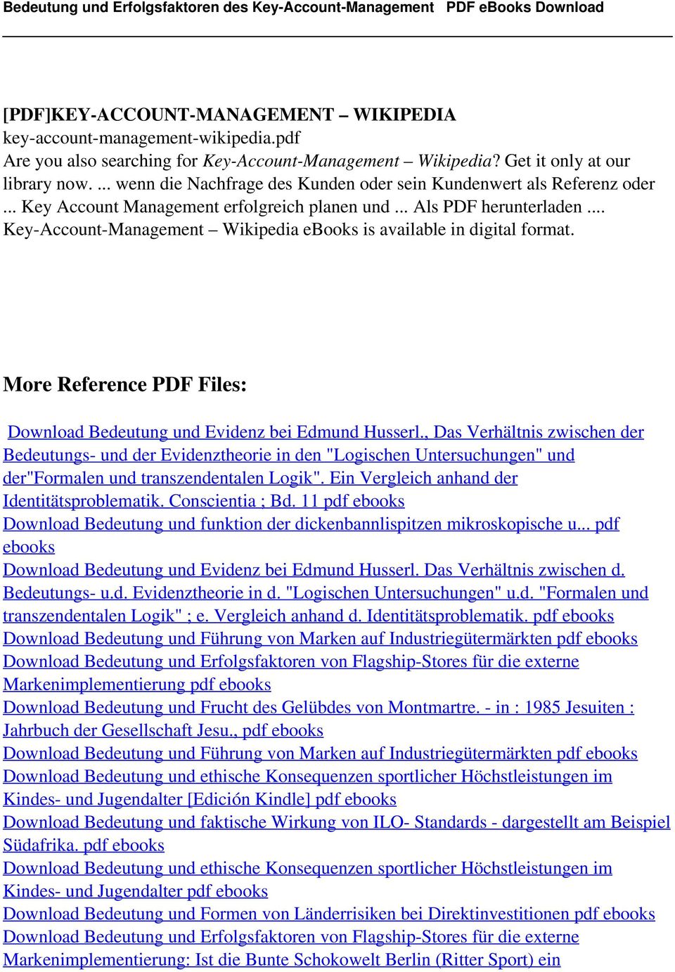 .. Key-Account-Management Wikipedia ebooks is More Reference PDF Files: Download Bedeutung und Evidenz bei Edmund Husserl.