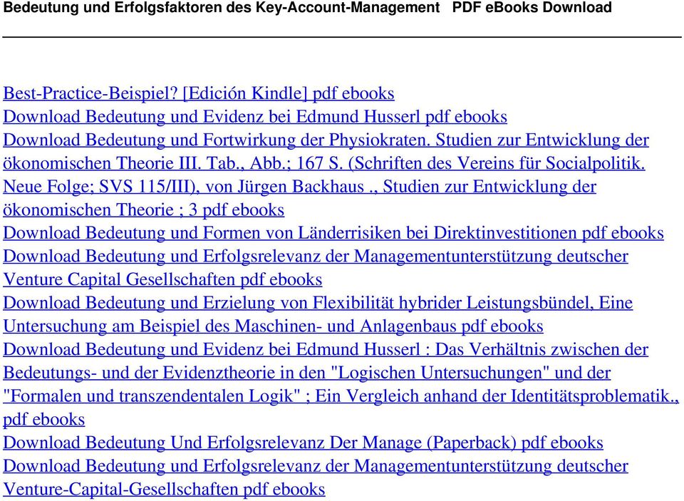 , Abb.; 167 S. (Schriften des Vereins für Socialpolitik. Neue Folge; SVS 115/III), von Jürgen Backhaus.