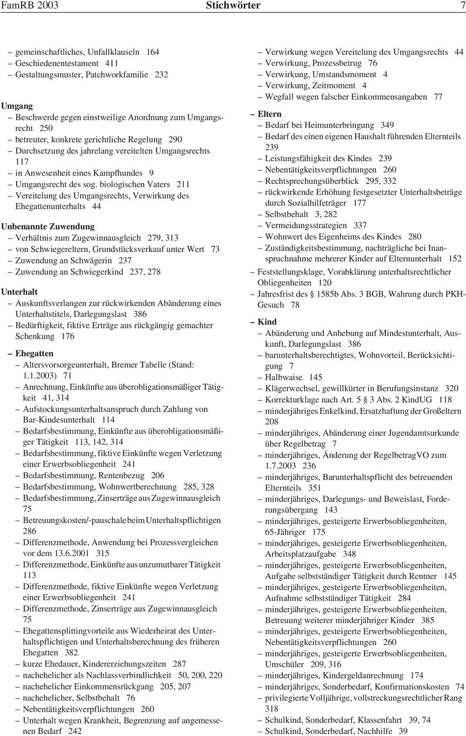 biologis chen Vaters 211 Vereitelung des Umgangsrechts, Verwirkung des Ehegattenunterhalts 44 Unbenannte Zuwendung Verhältnis zumzugewinnausgleich 279, 313 von Schwiegereltern,