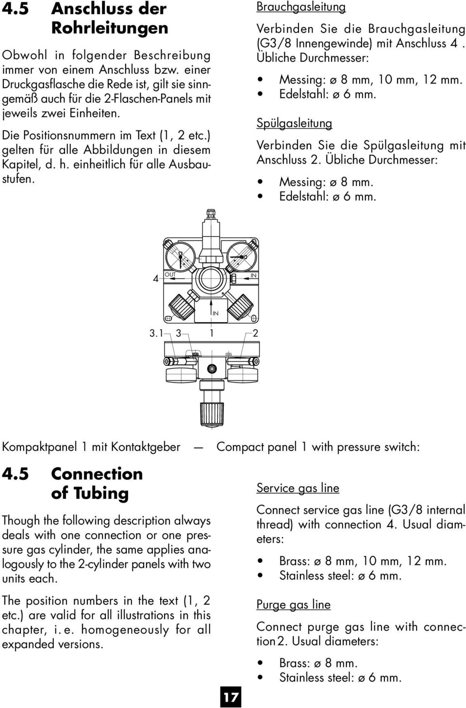 ) gelten für alle Abbildungen in diesem Kapitel, d. h. einheitlich für alle Ausbaustufen. Brauchgasleitung Verbinden Sie die Brauchgasleitung (G3/8 Innengewinde) mit Anschluss 4.