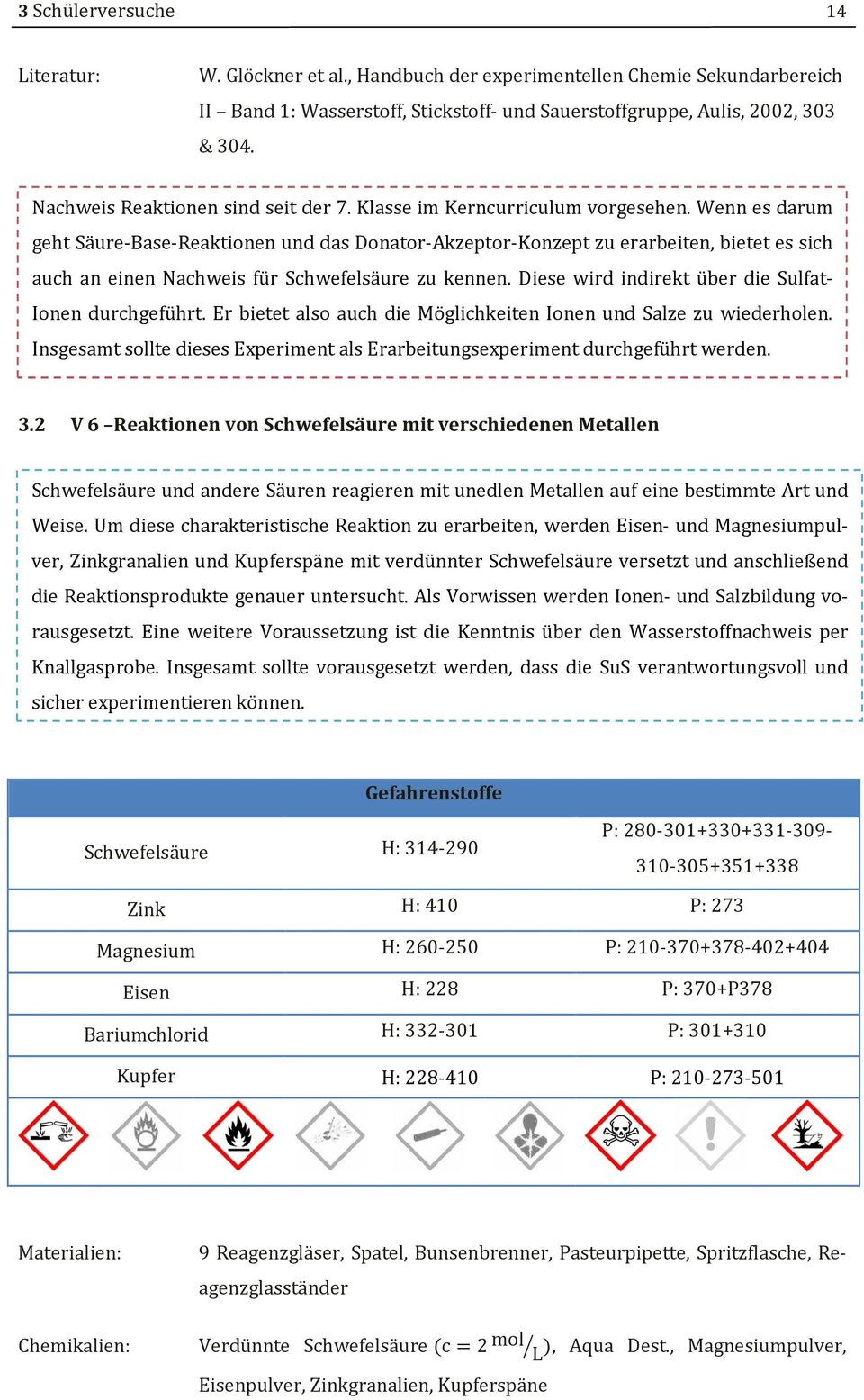 Wenn es darum geht Säure-Base-Reaktionen und das Donator-Akzeptor-Konzept zu erarbeiten, bietet es sich auch an einen Nachweis für Schwefelsäure zu kennen.