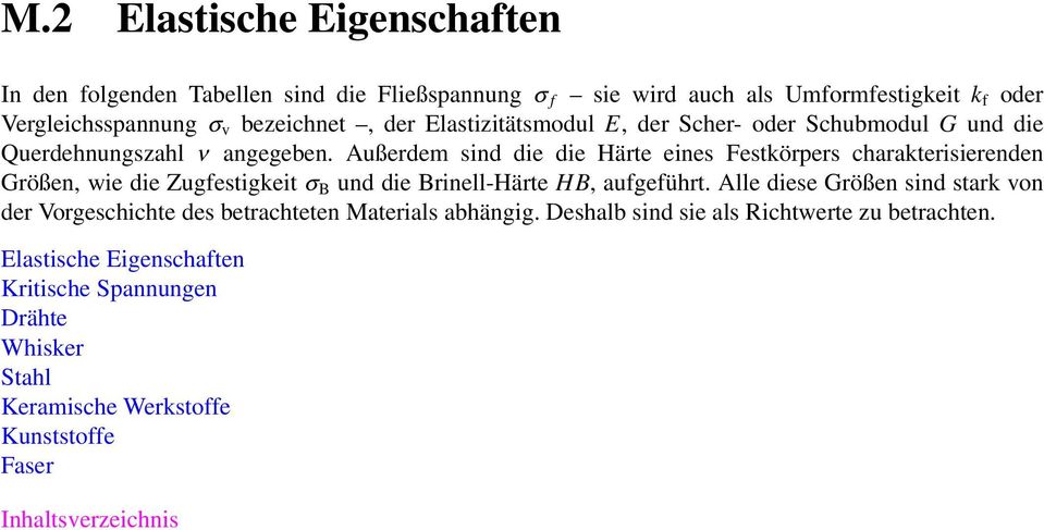 Außerdem sind die die Härte eines Festkörpers charakterisierenden Größen, wie die Zugfestigkeit σ B und die Brinell-Härte HB, aufgeführt.