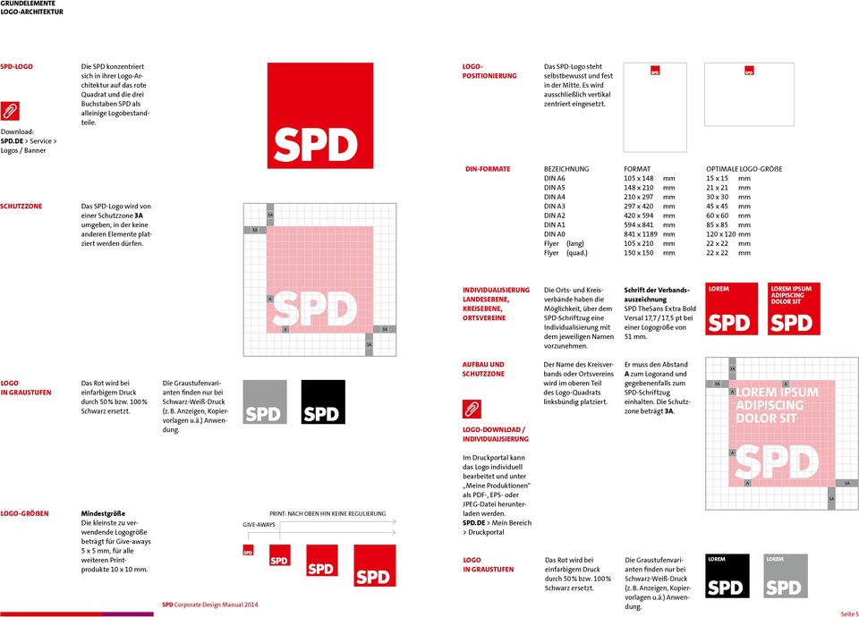logo- Positionierung Das SPD-Logo steht selbstbewusst und fest in der Mitte. Es wird ausschließlich vertikal zentriert eingesetzt.