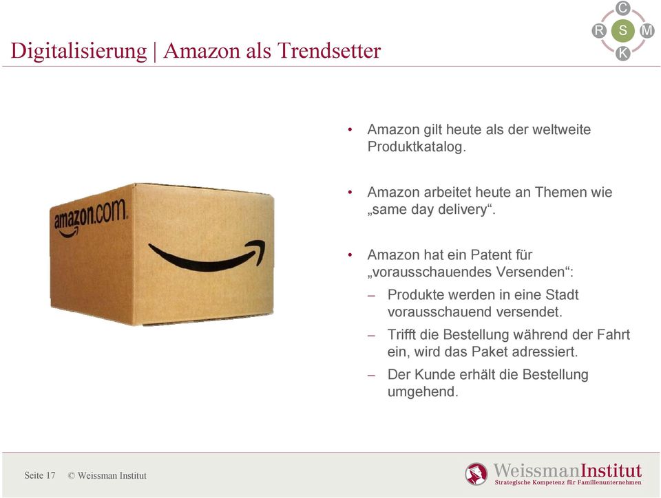 Amazon hat ein Patent für vorausschauendes Versenden : Produkte werden in eine tadt