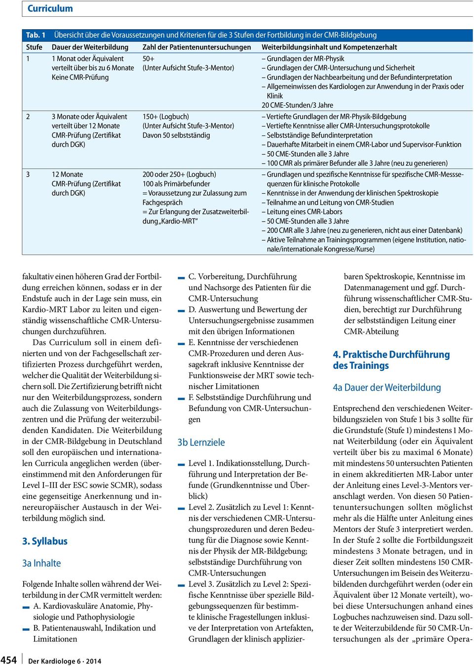 Kompetenzerhalt 1 1 Monat oder Äquivalent verteilt über bis zu 6 Monate Keine CMR-Prüfung 2 3 Monate oder Äquivalent verteilt über 12 Monate CMR-Prüfung (Zertifikat durch DGK) 3 12 Monate CMR-Prüfung