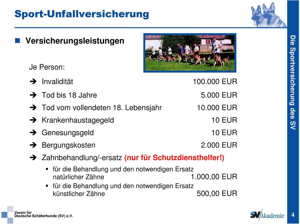 000 EUR 10 EUR 10 EUR 2.000 EUR Zahnbehandlung/-ersatz (nur für Schutzdiensthelfer!