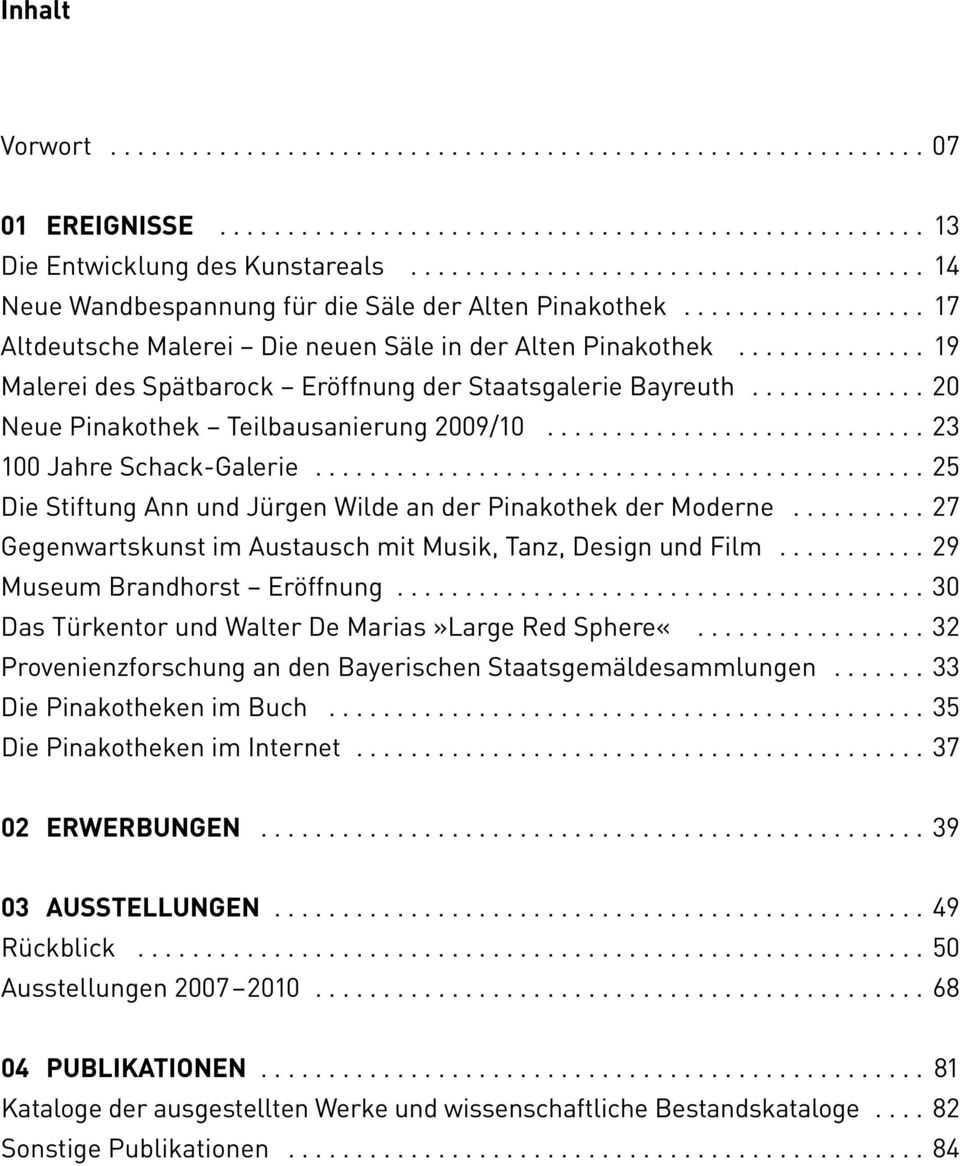 ..25 Die Stiftung Ann und Jürgen Wilde an der Pinakothek der Moderne...27 Gegenwartskunst im Austausch mit Musik, Tanz, Design und Film...29 Museum Brandhorst Eröffnung.