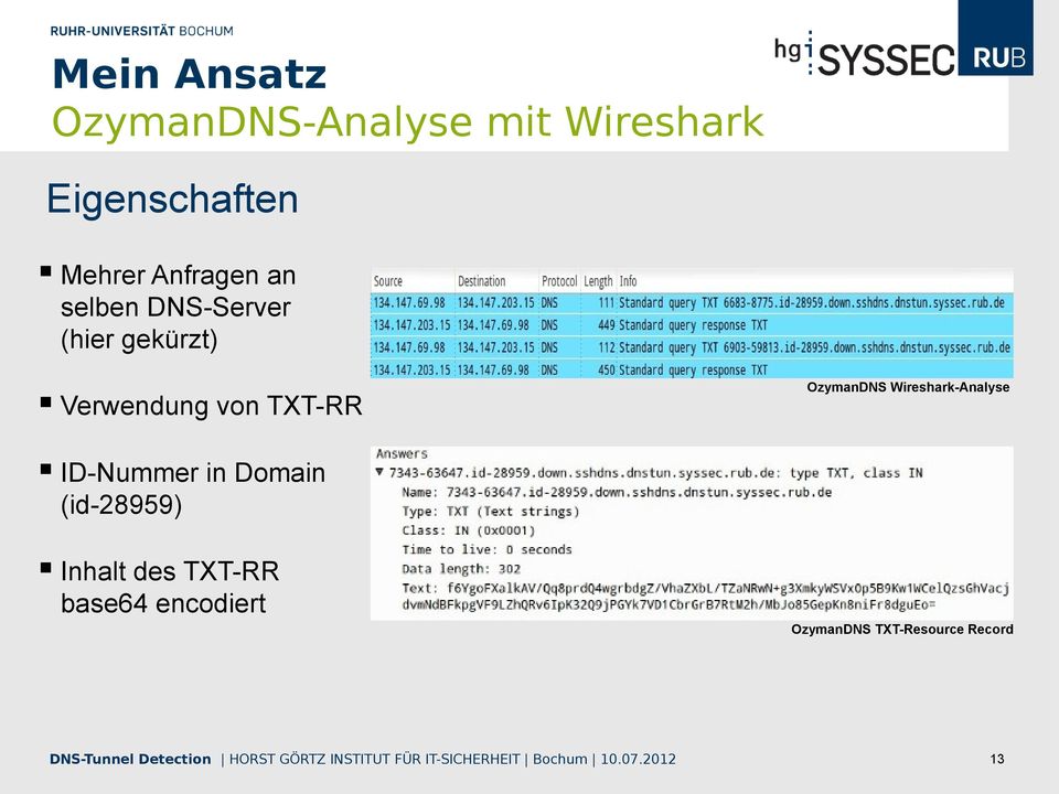 TXT-RR OzymanDNS Wireshark-Analyse ID-Nummer in Domain