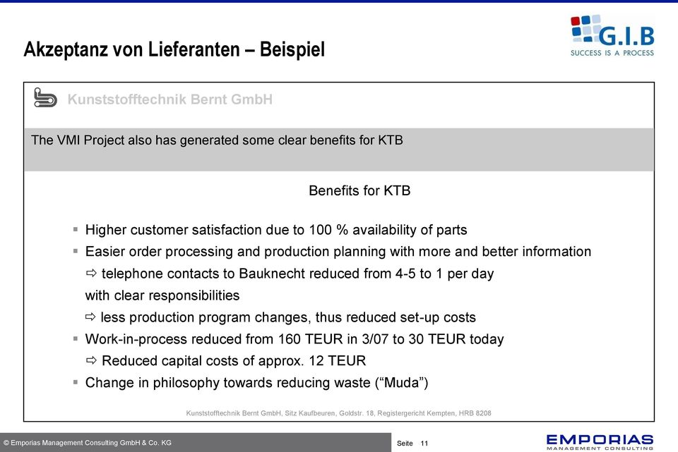 clear some reduced benefits clear for from benefits KTB 4-5 to for 1 per KTBday with clear responsibilities less production program changes, Benefits thus reduced for KTB set-up costs Work-in-process