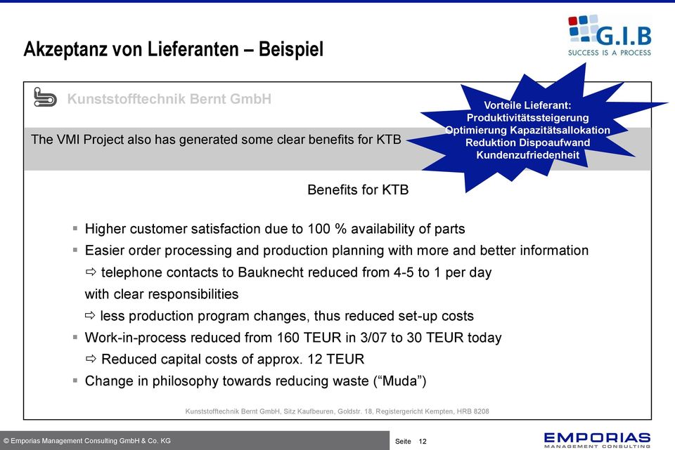 generated also has to generated Bauknecht some clear some reduced benefits clear for from benefits KTB 4-5 to for 1 per KTBday with clear responsibilities less production program changes, Benefits