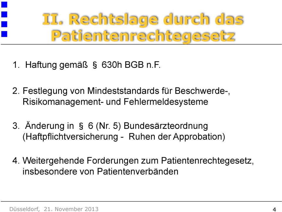 Änderung in 6 (Nr. 5) Bundesärzteordnung (Haftpflichtversicherung - Ruhen der Approbation) 4.