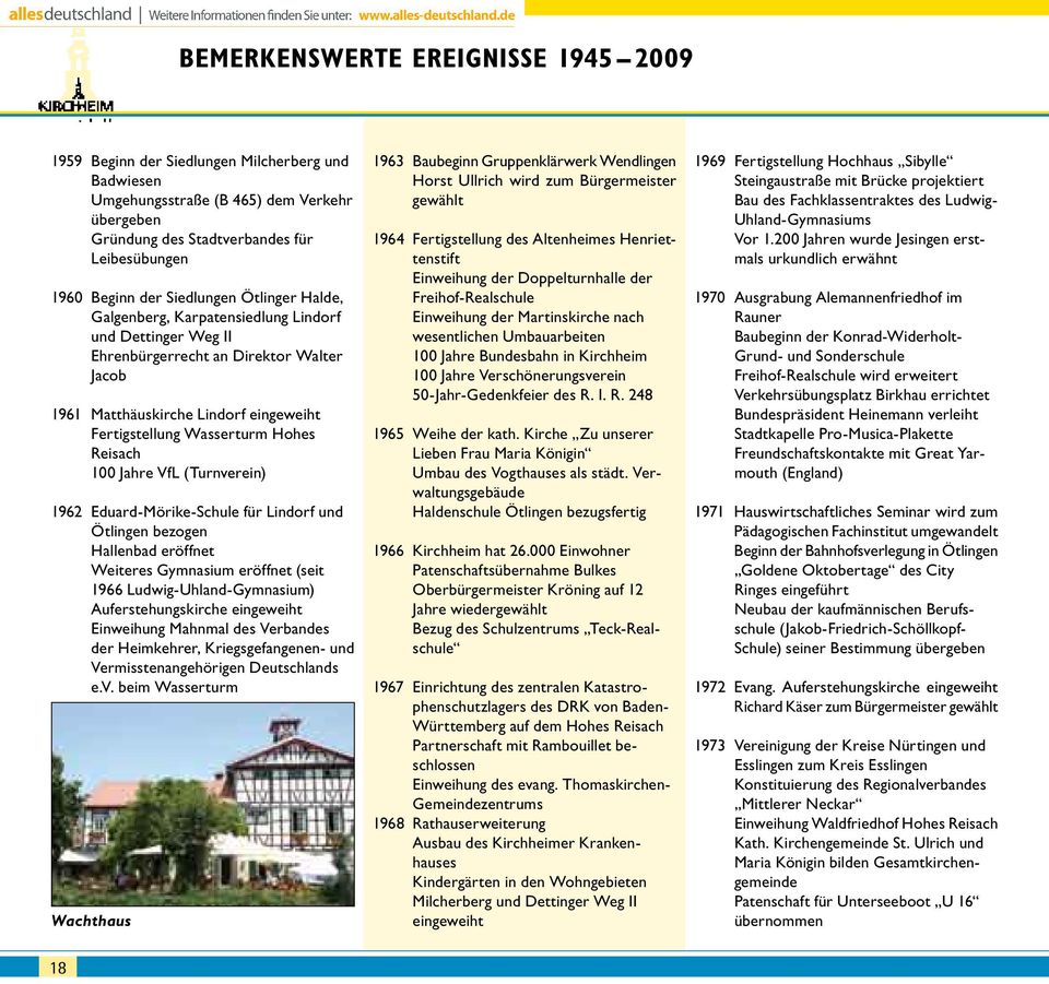 Reisach 100 Jahre VfL (Turnverein) 1962 Eduard-Mörike-Schule für Lindorf und Ötlingen bezogen Hallenbad eröffnet Weiteres Gymnasium eröffnet (seit 1966 Ludwig-Uhland-Gymnasium) Auferstehungskirche