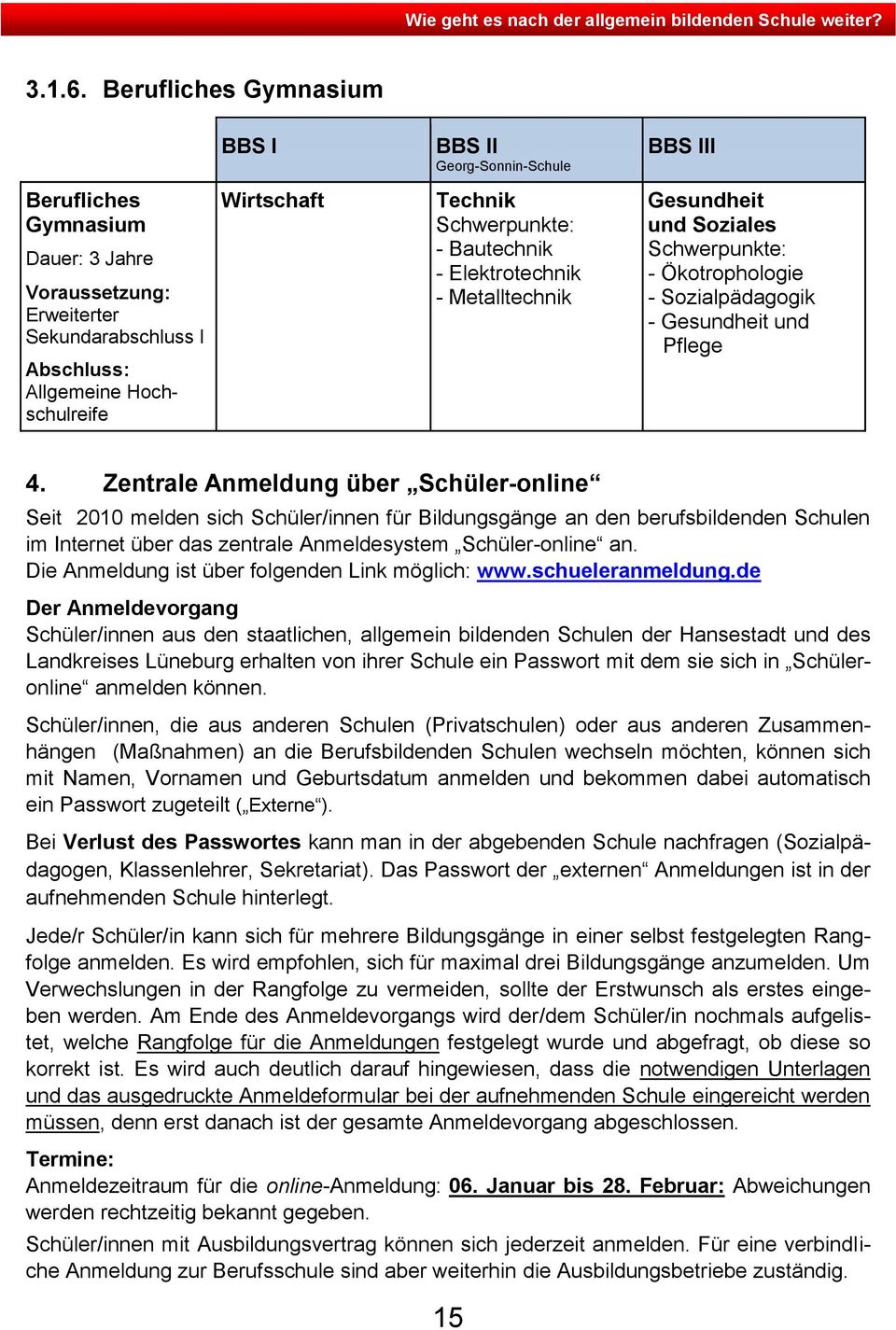 Bautechnik - Elektrotechnik - Metalltechnik Gesundheit und Soziales Schwerpunkte: - Ökotrophologie - Sozialpädagogik - Gesundheit und Pflege 4.