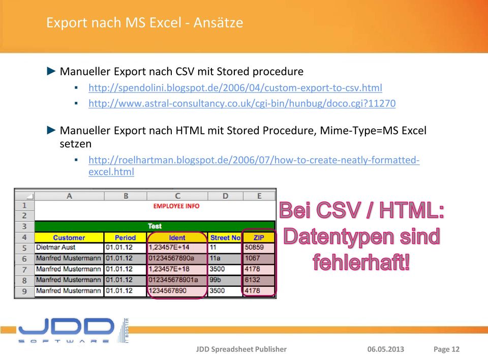 cgi?11270 Manueller Export nach HTML mit Stored Procedure, Mime-Type=MS Excel setzen