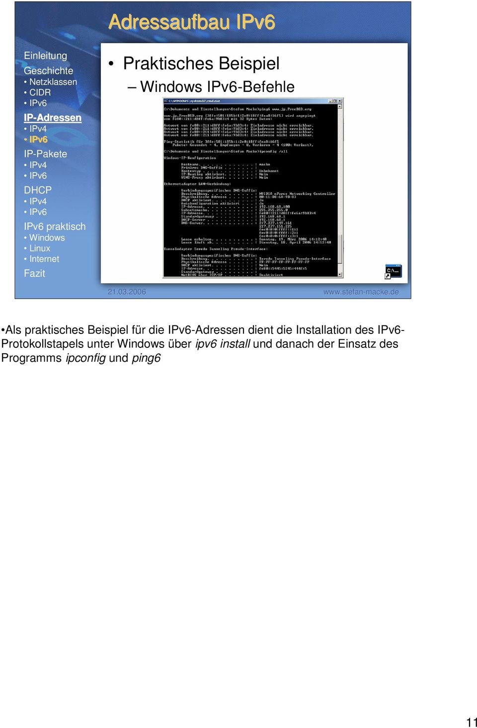 Installation des IPv6- Protokollstapels unter Windows über
