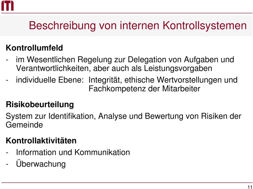 ethische Wertvorstellungen und Fachkompetenz der Mitarbeiter Risikobeurteilung System zur Identifikation,