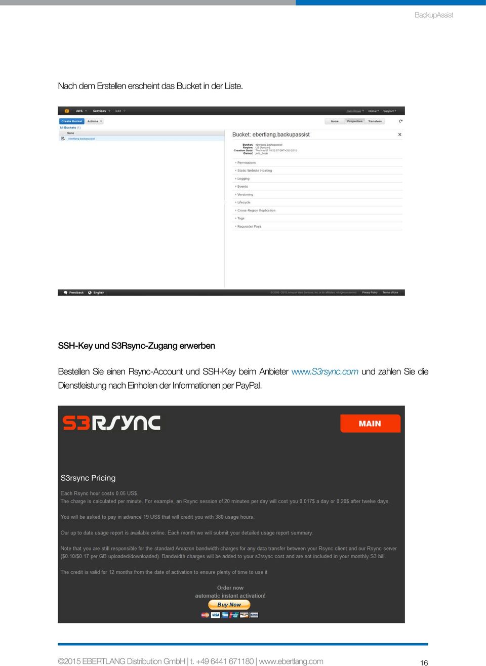 Rsync-Account und SSH-Key beim Anbieter www.s3rsync.