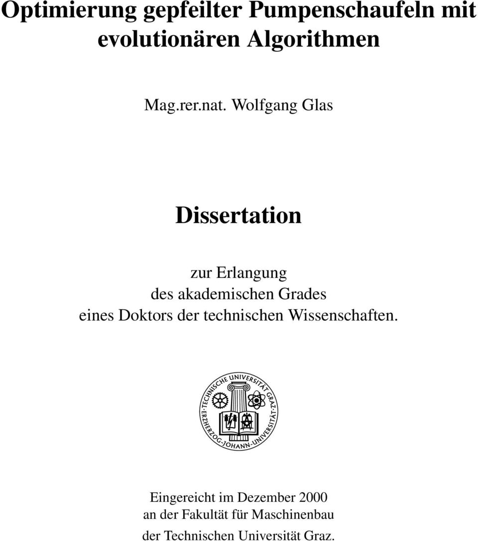 Wolfgang Glas Dissertation zur Erlangung des akademischen Grades eines