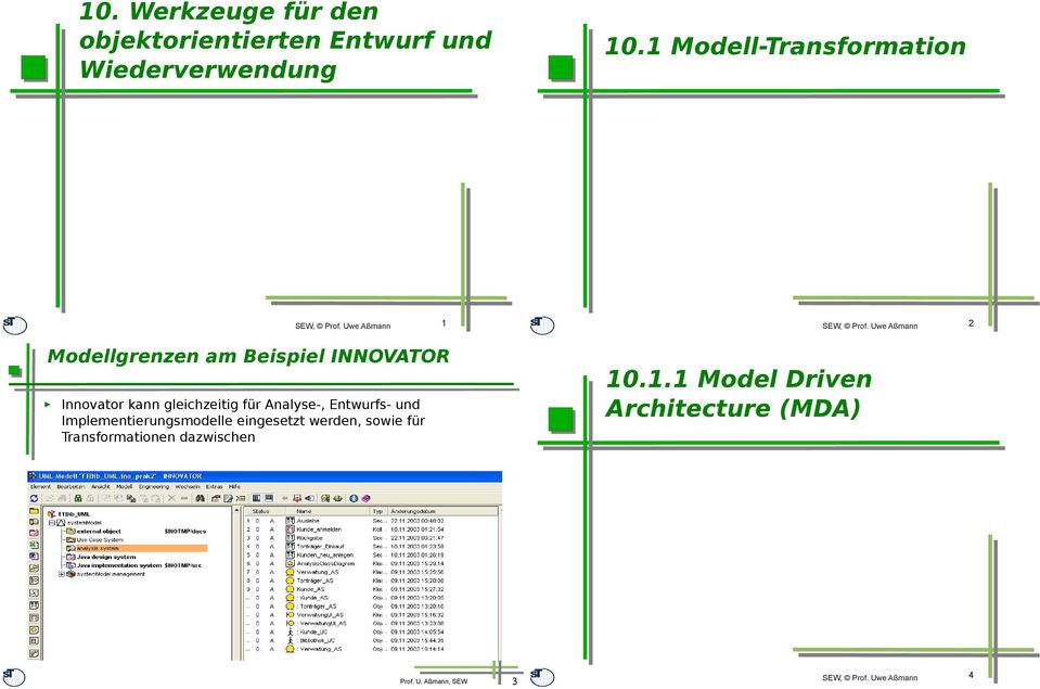 Uwe Aßmann 1 Modellgrenzen am Beispiel INNOVATOR Innovator kann gleichzeitig für Analyse-, Entwurfs-