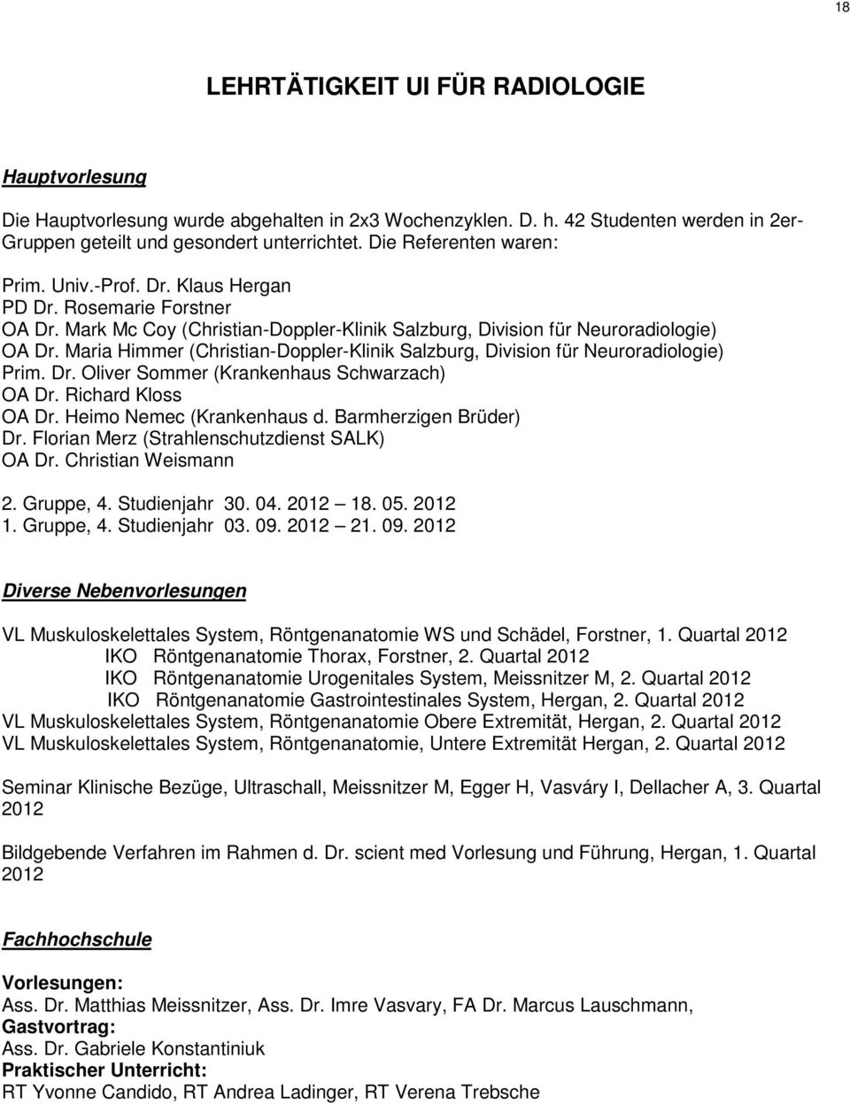 Maria Himmer (Christian-Doppler-Klinik Salzburg, Division für Neuroradiologie) Prim. Dr. Oliver Sommer (Krankenhaus Schwarzach) OA Dr. Richard Kloss OA Dr. Heimo Nemec (Krankenhaus d.