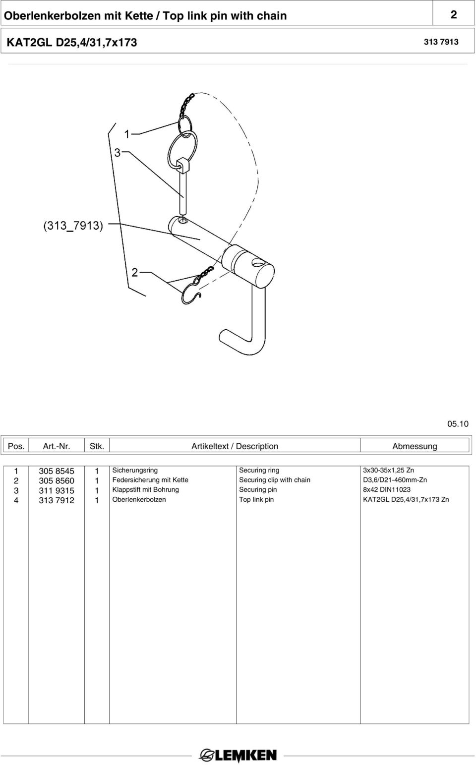 Kette Securing clip with chain D3,6/D21-460mm-Zn 3 311 9315 1 Klappstift mit Bohrung