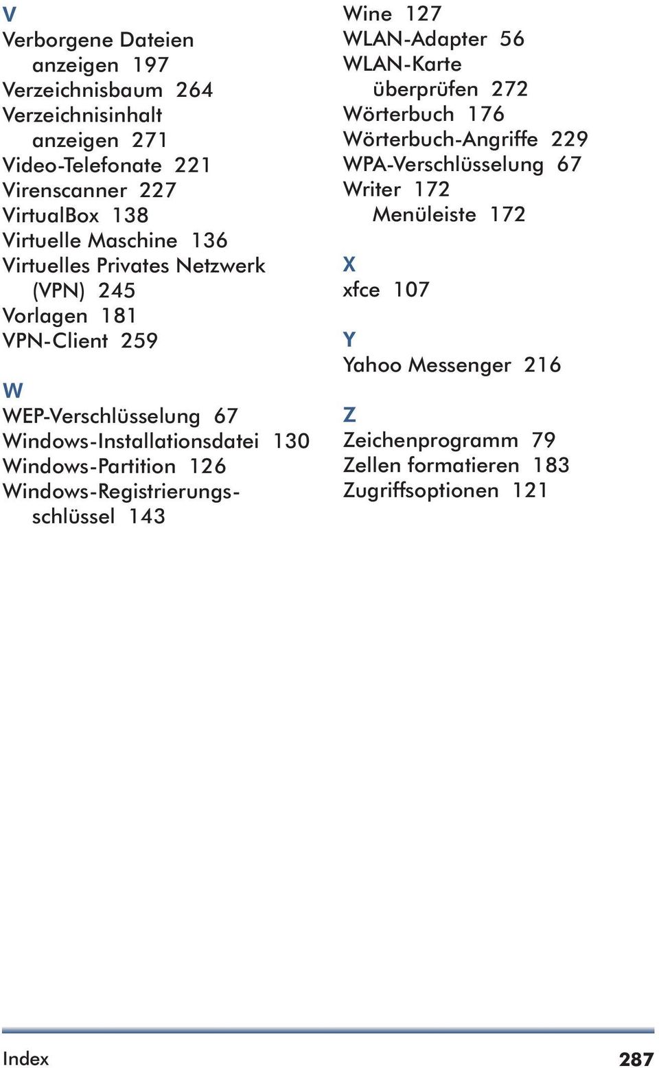 Windows-Partition 126 Windows-Registrierungsschlüssel 143 Wine 127 WLAN-Adapter 56 WLAN-Karte überprüfen 272 Wörterbuch 176 Wörterbuch-Angriffe