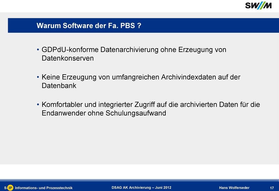 Keine Erzeugung von umfangreichen Archivindexdaten auf der Datenbank