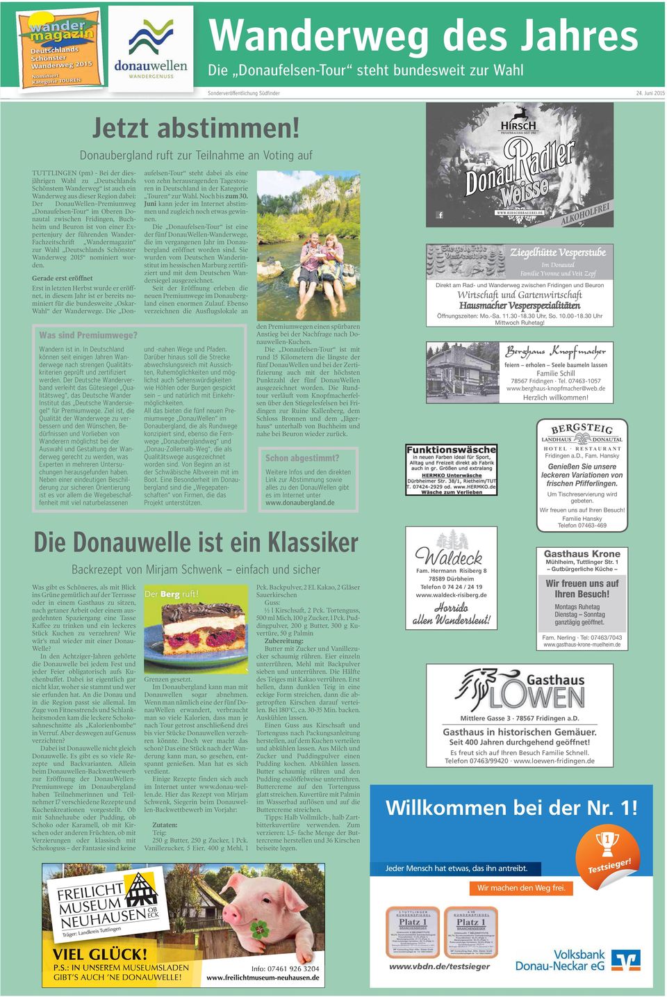 Premiumweg Donaufelsen-Tour im Oberen Donautal zwischen Fridingen, Buchheim und Beuron ist von einer Expertenjury der führenden WanderFachzeitschrift Wandermagazin zur Wahl Deutschlands Schönster