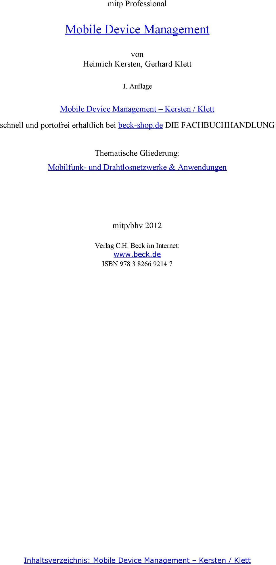 de DIE FACHBUCHHANDLUNG Thematische Gliederung: Mobilfunk- und Drahtlosnetzwerke & Anwendungen