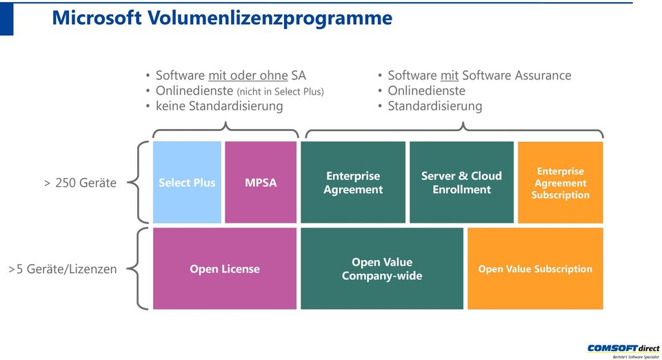 > 250 Geräte Select Plus MPSA Enterprise Agreement Server & Cloud Enrollment Enterprise