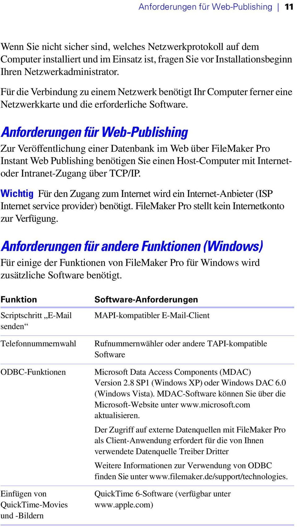 Anforderungen für Web-Publishing Zur Veröffentlichung einer Datenbank im Web über FileMaker Pro Instant Web Publishing benötigen Sie einen Host-Computer mit Internetoder Intranet-Zugang über TCP/IP.