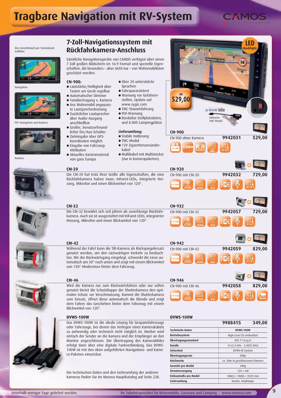 LED Backlight Navigation PiP: Navigation und Kamera Kamera CN-900: Lautstärke/Helligkeit über Tasten am Gerät regelbar Automatischer Dimmer Tonübertragung v.