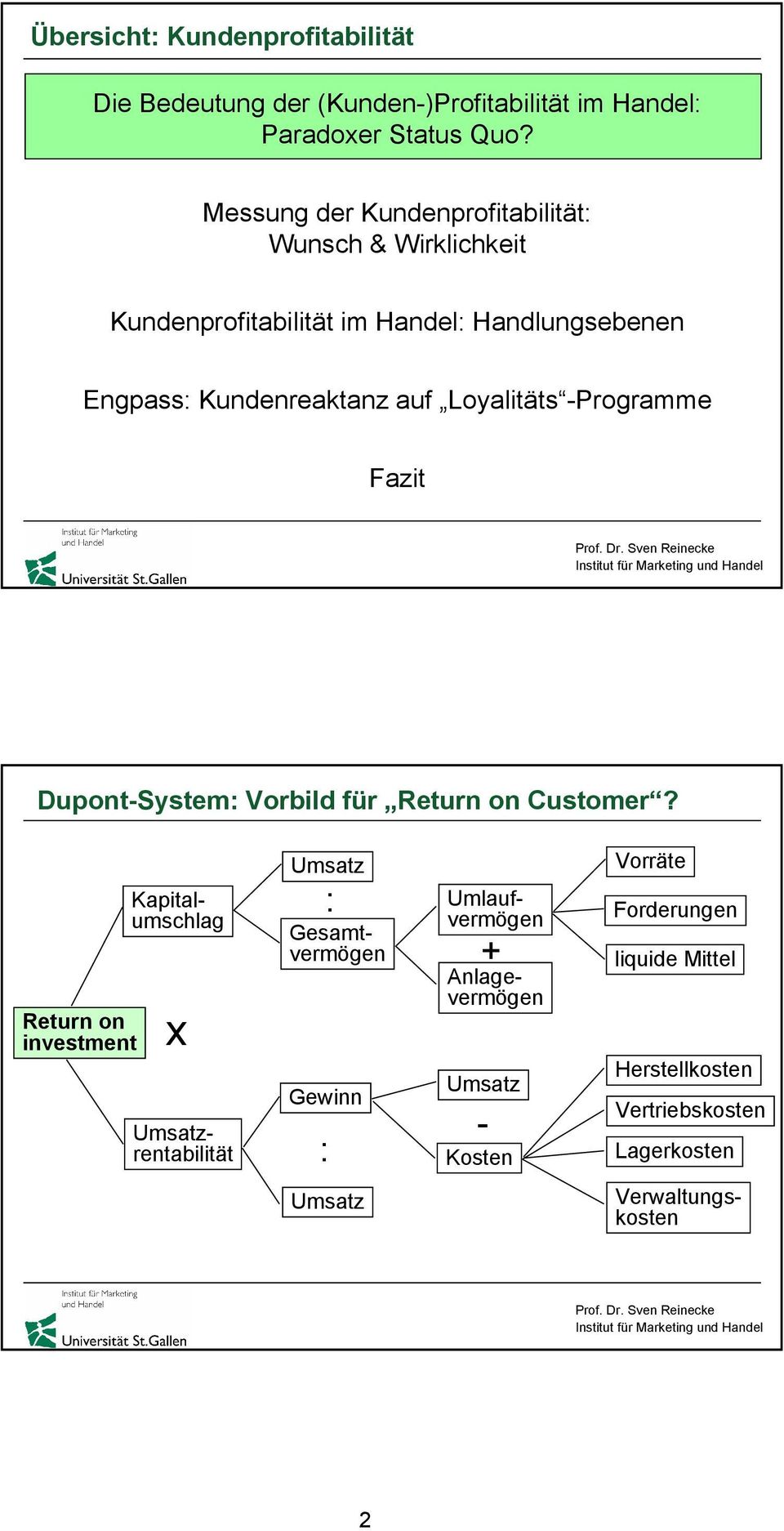 Sven Reinecke Institut für Marketing und Handel Dupont-System: Vorbild für Return on Customer?