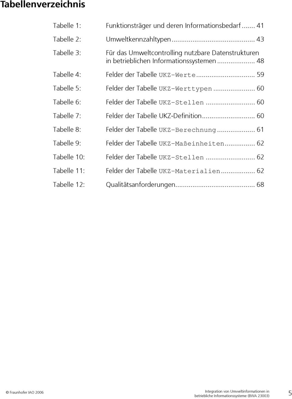 .. 59 Tabelle 5: Felder der Tabelle UKZ-Werttypen... 60 Tabelle 6: Felder der Tabelle UKZ-Stellen... 60 Tabelle 7: Felder der Tabelle UKZ-Definition.