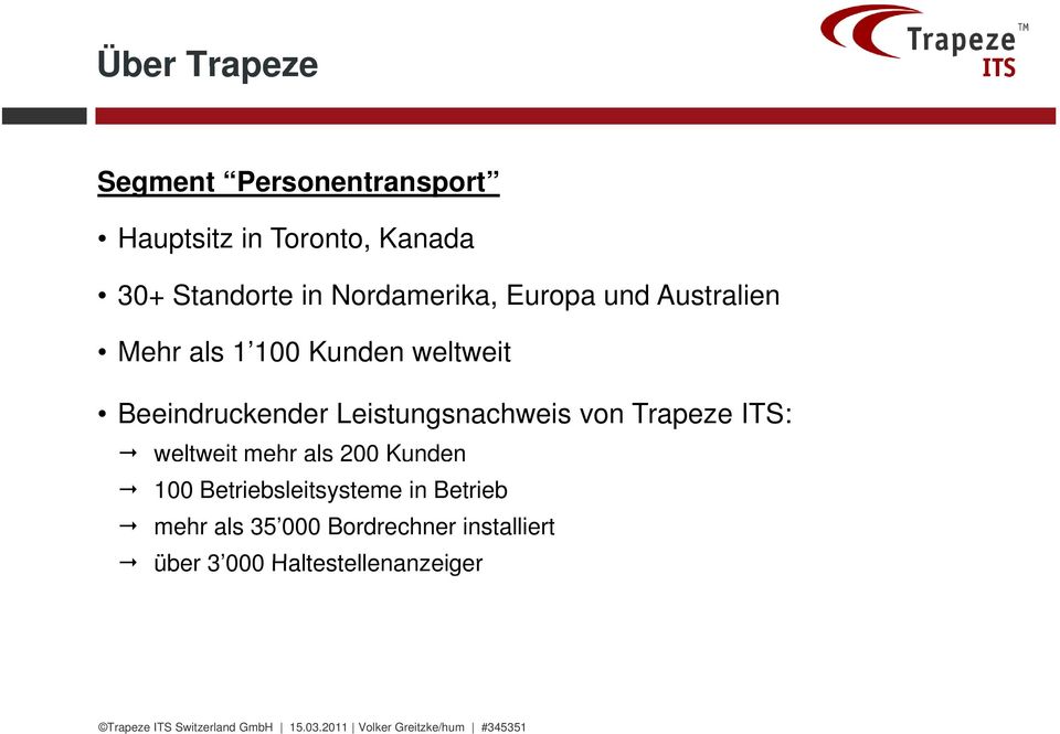 ITS: weltweit mehr als 200 Kunden 100 Betriebsleitsysteme in Betrieb mehr als 35 000 Bordrechner