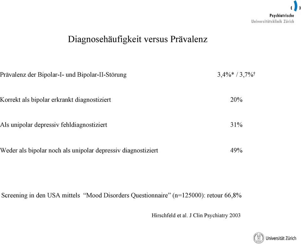 31% Weder als bipolar noch als unipolar depressiv diagnostiziert 49% Screening in den USA